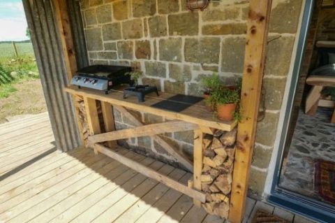 Timber deck outside the barn