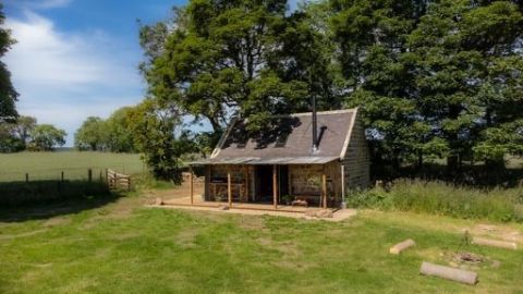 Stone barn in a field